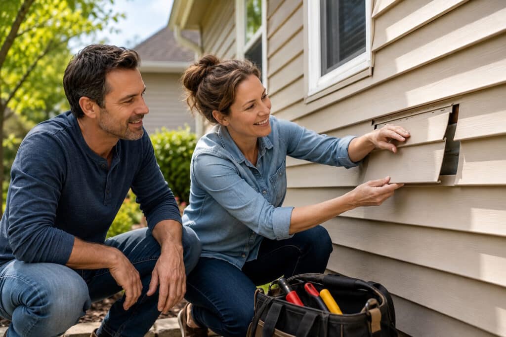diy siding repair couple repair home siding